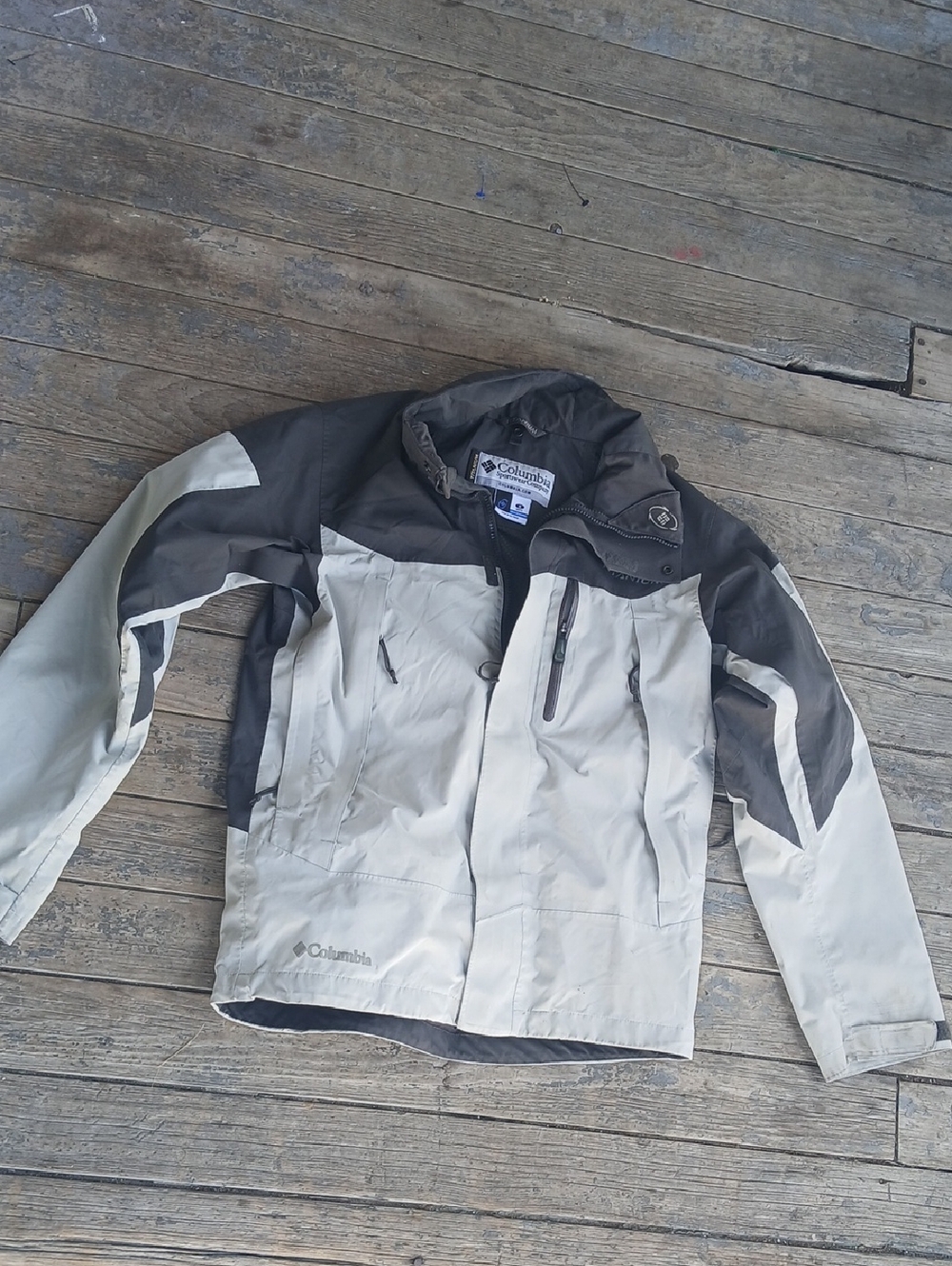 Columbia Titanium Omni Tech Winter Ski Snow Jacket Beige Charcoal Size Small